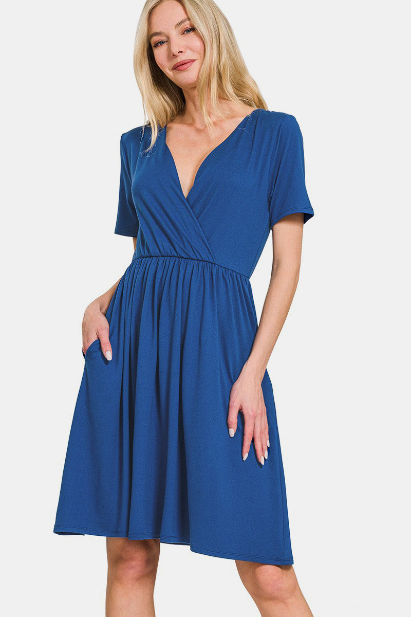 Brushed DTY Buttery Soft Fabric Surplice Dress