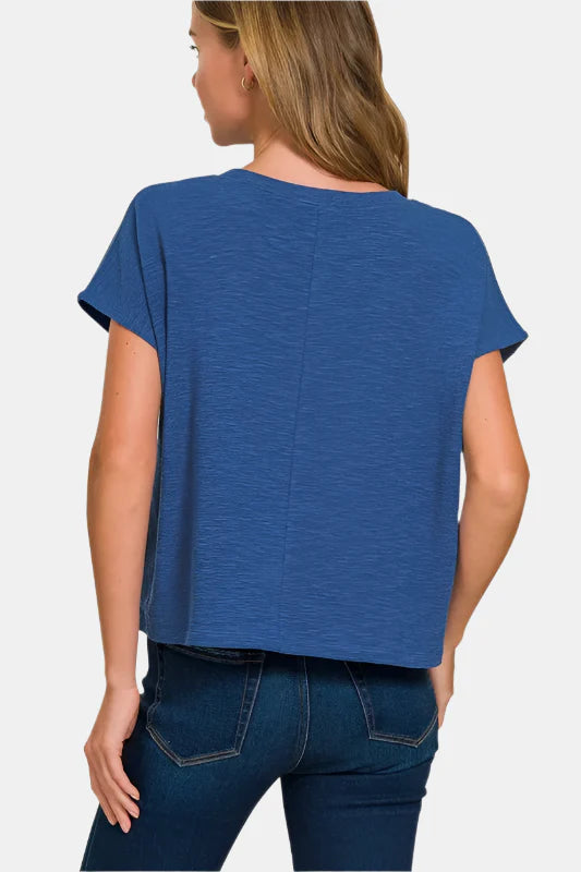 Slub Relaxed Crop Top / LT NAVY