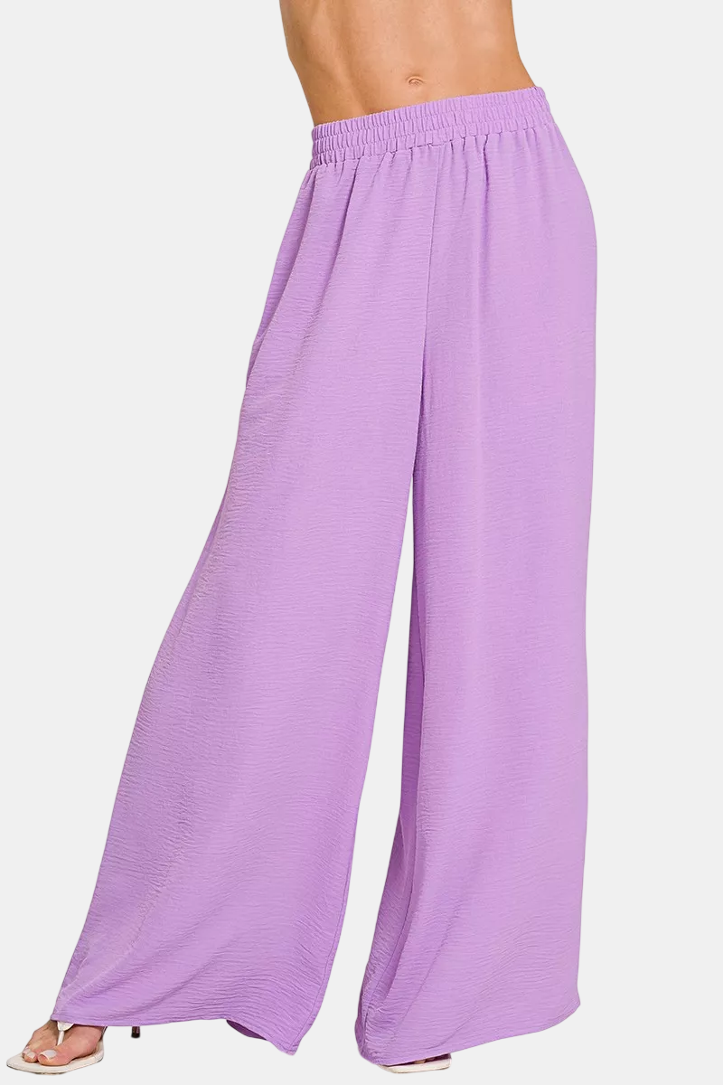 Woven Airflow Twisted Top & Wide Leg Pants Set / B LAVENDER