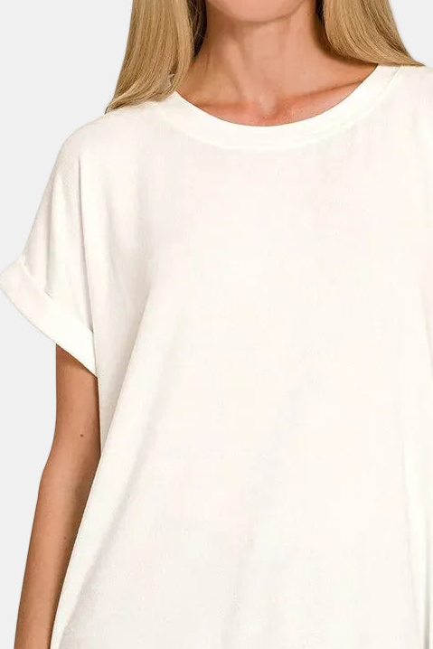 Soft Melange Hacci Short Sleeve Round Neck Top / IVORY
