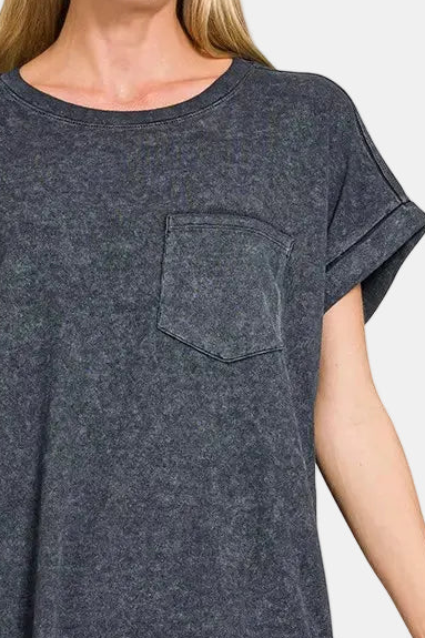 Premium Cotton Washed T-Shirt Dress / BLACK