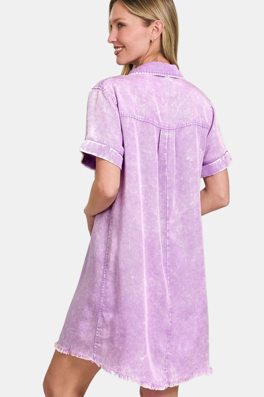Tencel Mineral Washed Collared Shirt Dress / LT TEAL