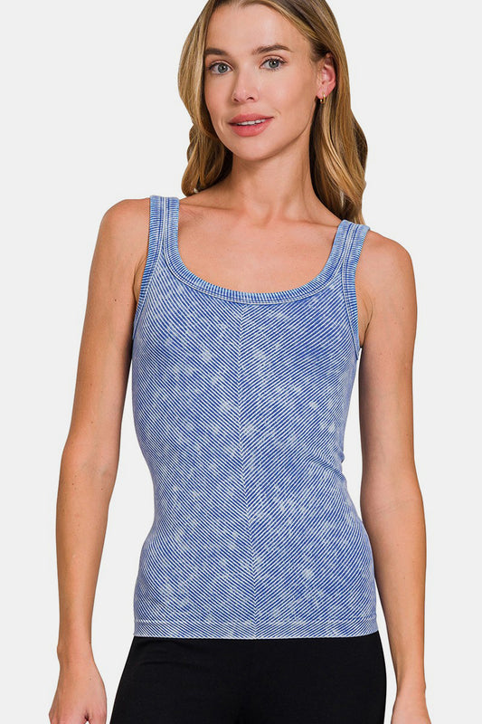 Stone Washed Ribbed Seamless Tank Top