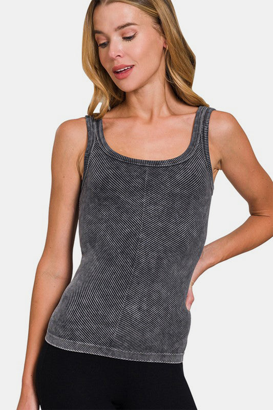 Stone Washed Ribbed Seamless Tank Top