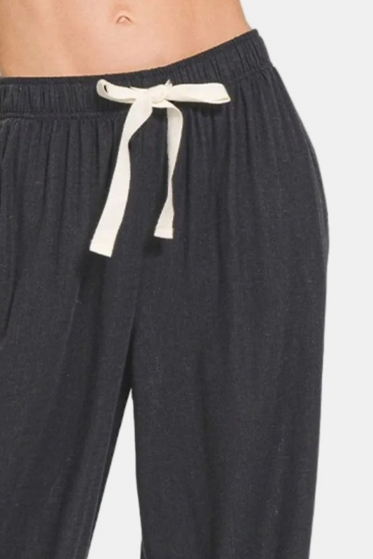 Linen Drawstring Pants / BLACK