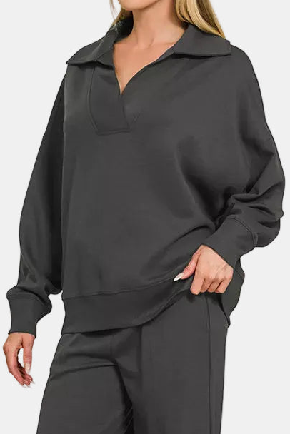 Scuba Collared Pullover & Center Seam Pants Set / BLACK