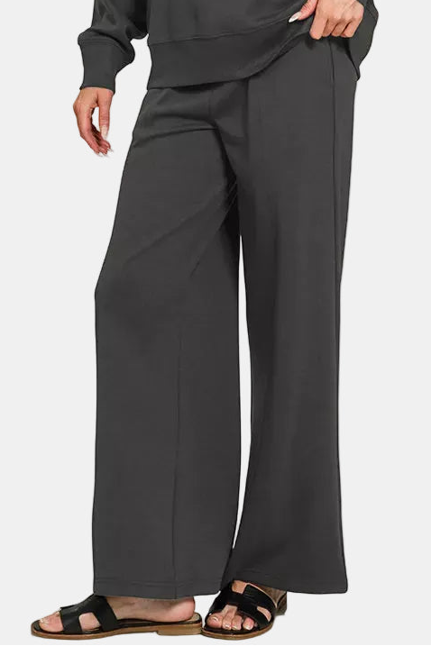 Scuba Collared Pullover & Center Seam Pants Set / BLACK