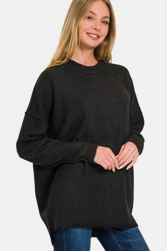 Melange Hi-Low Hem Pocket Sweater