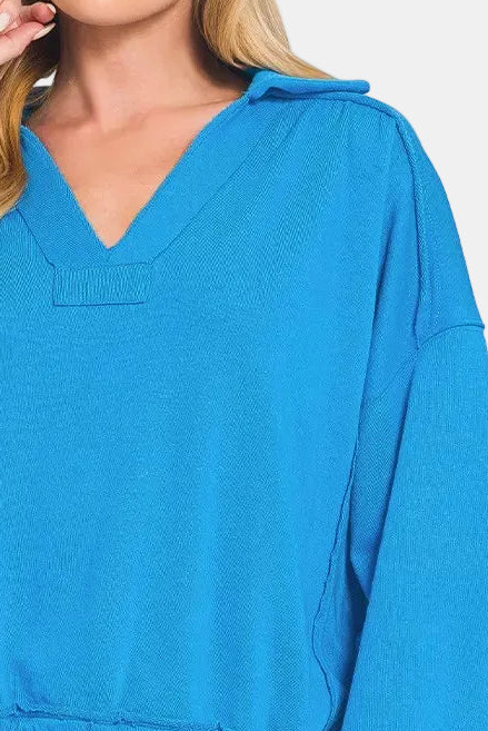 French Terry Collared Pullover / DEEP SKY