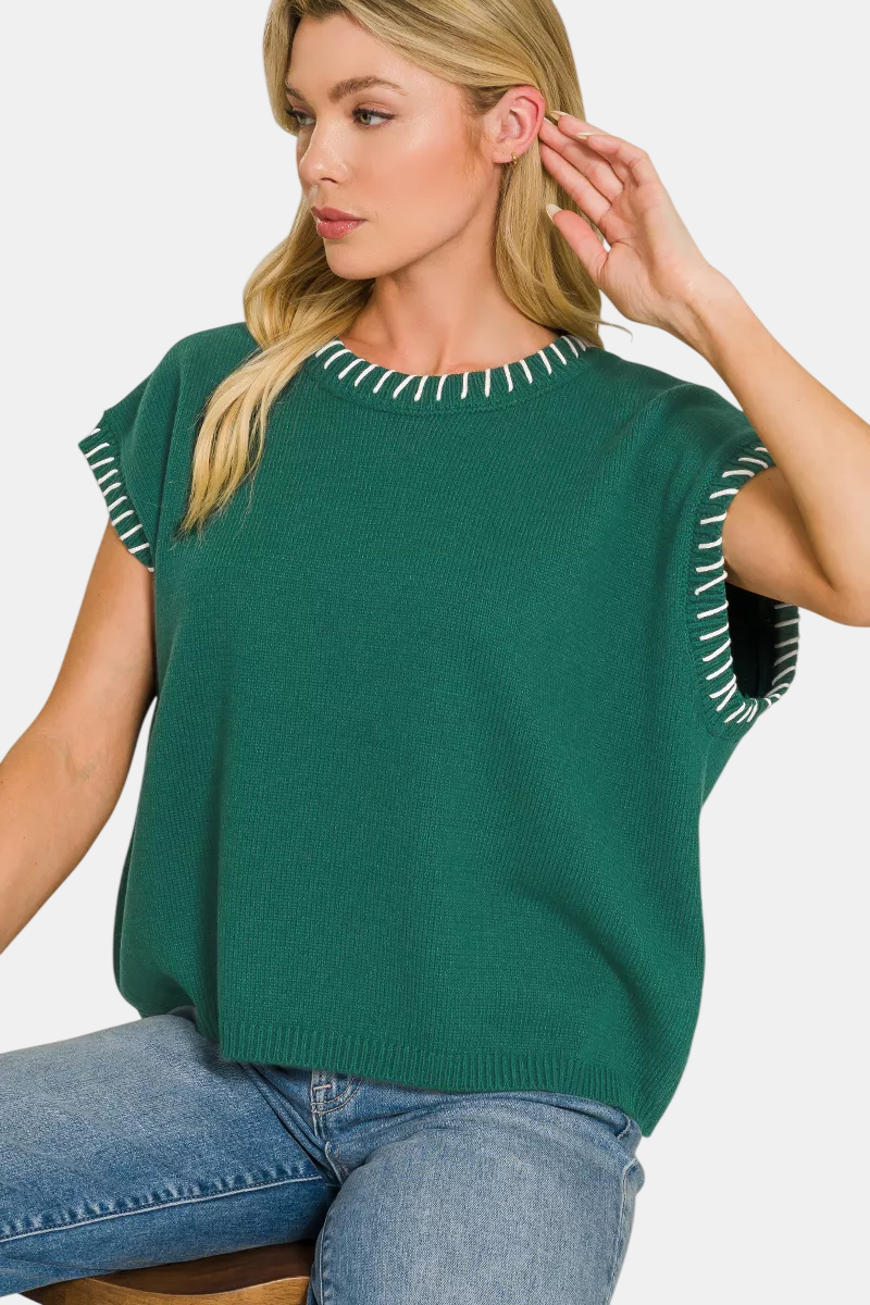 Stitch Detailed Oversize Sweater Vest / HUNTER GREEN
