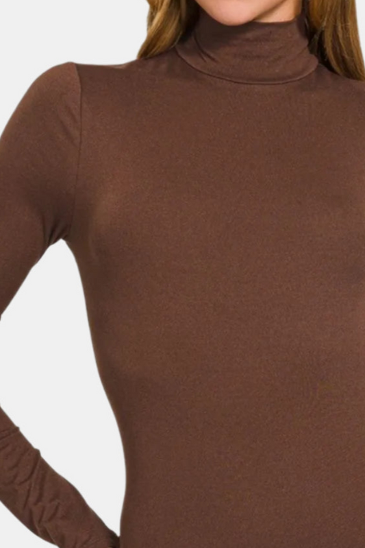 Mock Neck Long Sleeve Bodysuit / MAHOGANY
