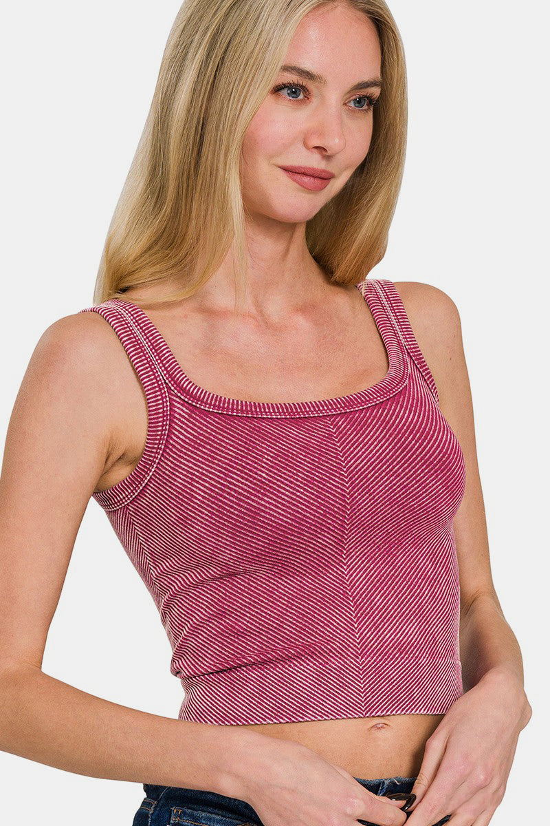 Stone Washed Ribbed Seamless Bra Tank Top