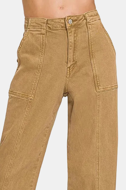 Straight Leg Utility Pocket Color Denim Pants / DEEP CAMEL