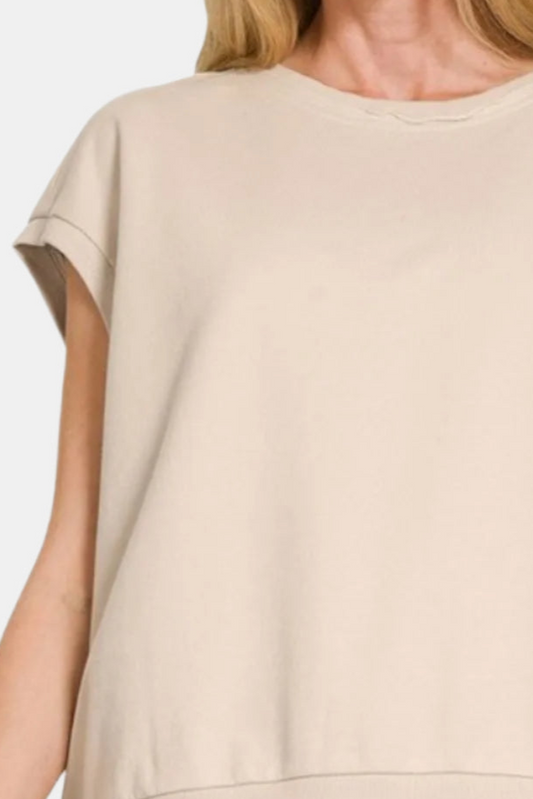 French Terry Sleeveless Top / SAND BEIGE