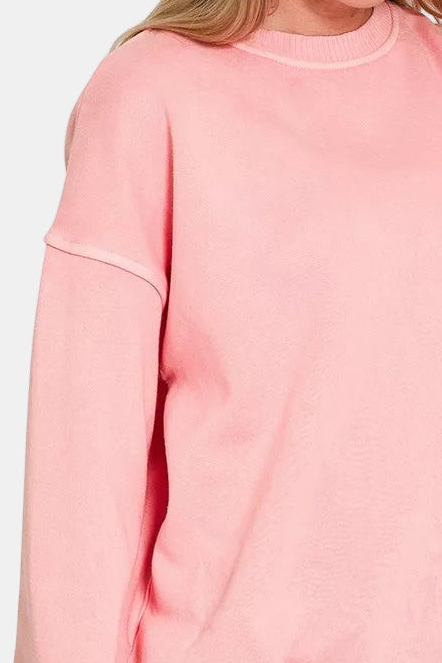 Pigment Dye Fleece Oversized Pullover / DK PINK