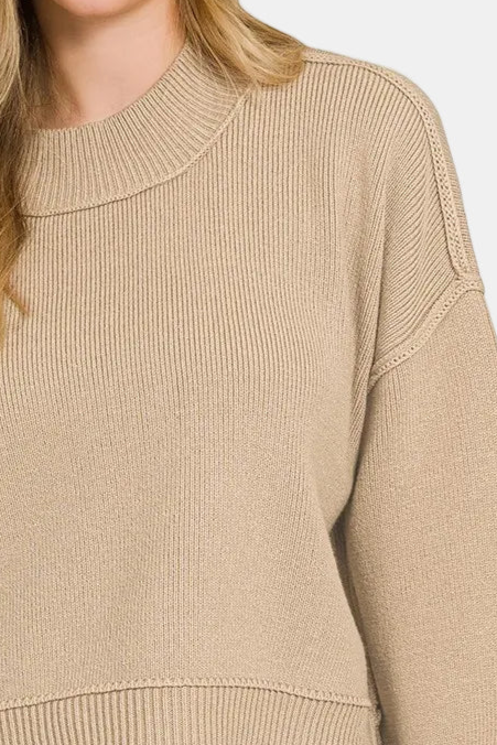 Wide Neck Band Drop Shoulder Sweater / LT MOCHA