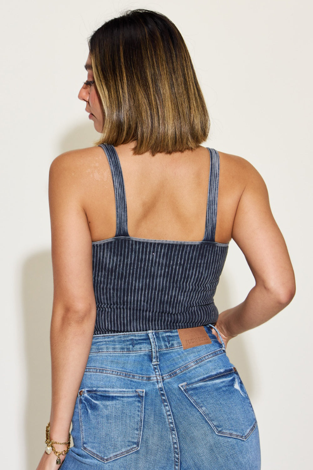 Washed Ribbed Square Neck Bra Padded Tank Top