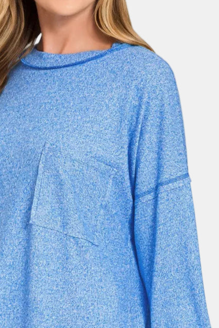 Soft Melange Hacci Round-Neck Long Sleeve Tee / OCEAN BLUE