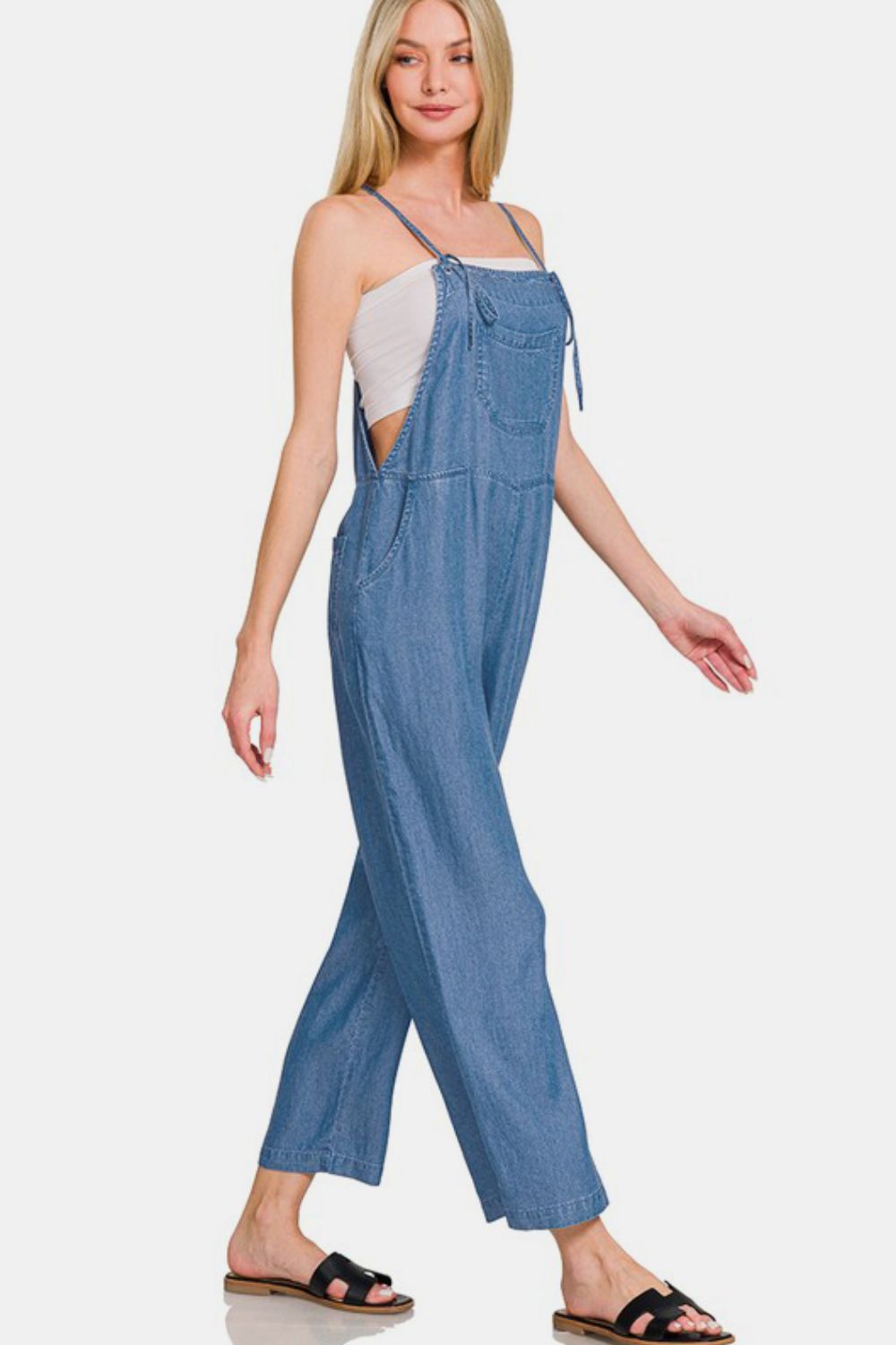 Adjustable Strap Enzyme Washed Jumpsuit