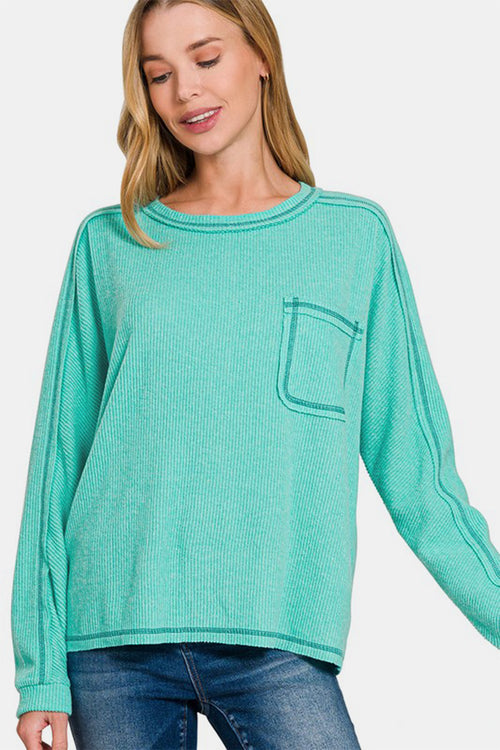 Brushed Ribbed Hacci Round Neck Sweater