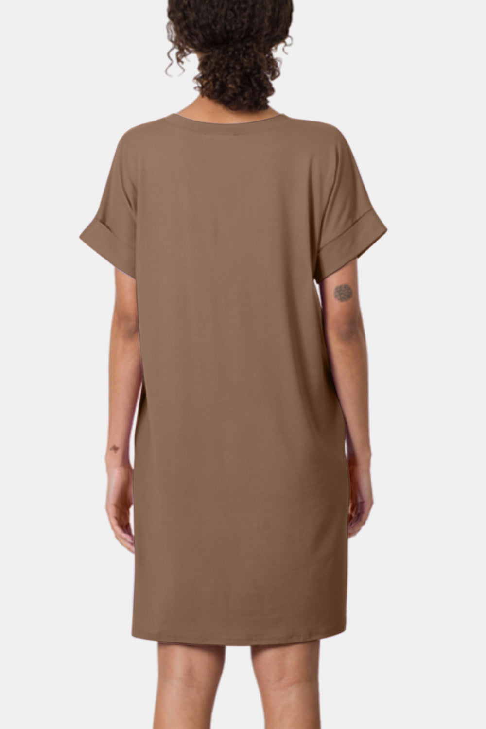 Brushed DTY Rolled Short Sleeve V-Neck Dress