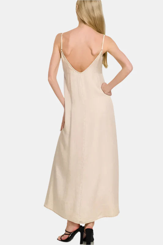 Tencel Mineral Washed Maxi Dress / ASH BLACK