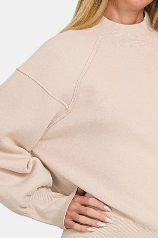 Viscose Mock Neck Exposed Seam Sweater / SAND BEIGE