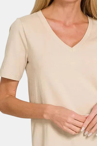 V-Neck Short Sleeve T-Shirt / SAND BEIGE