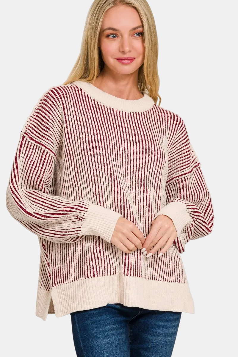 Two Tone Crewneck Sweater / CABERNET