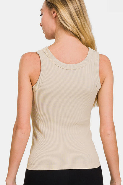 2 Way Neckline Washed Ribbed Tank Top