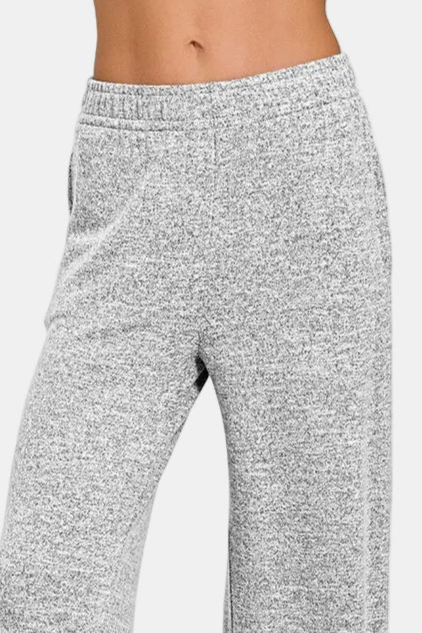Soft Melange Hacci Elastic Waistband Lounge Pants / BLACK