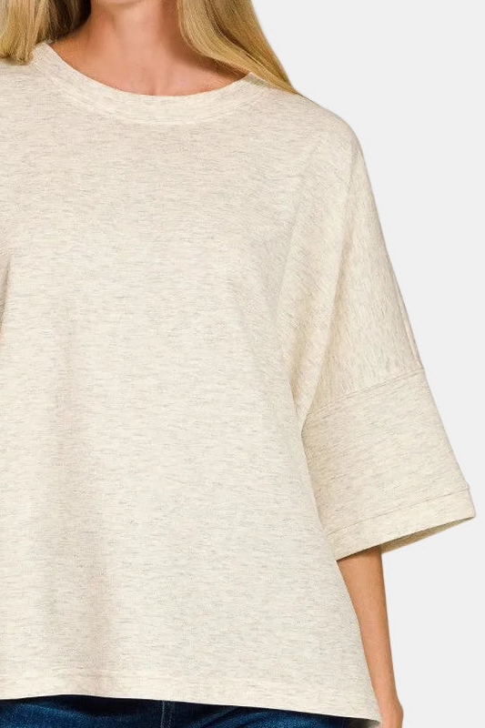 Scuba Round Neck Top With Side Slits / H VANILLA