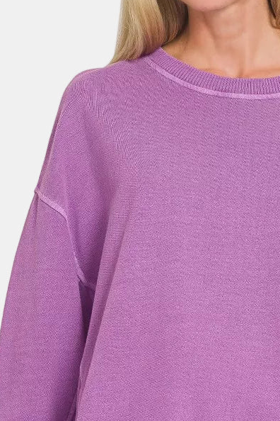 French Terry Pigment Dye & Enzyme Washing Pullover / LT PLUM