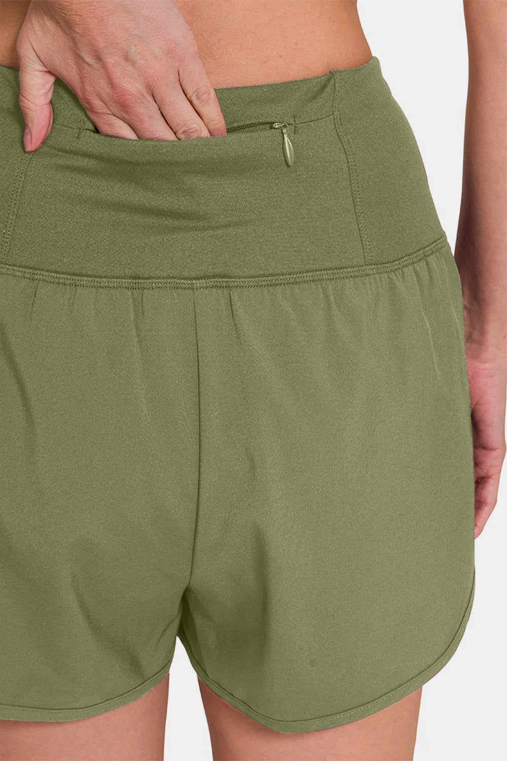 High Waisted Zippered Back Pocket Running Shorts