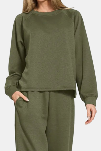 Scuba Crewneck Pullover & Pants Set / DK OLIVE