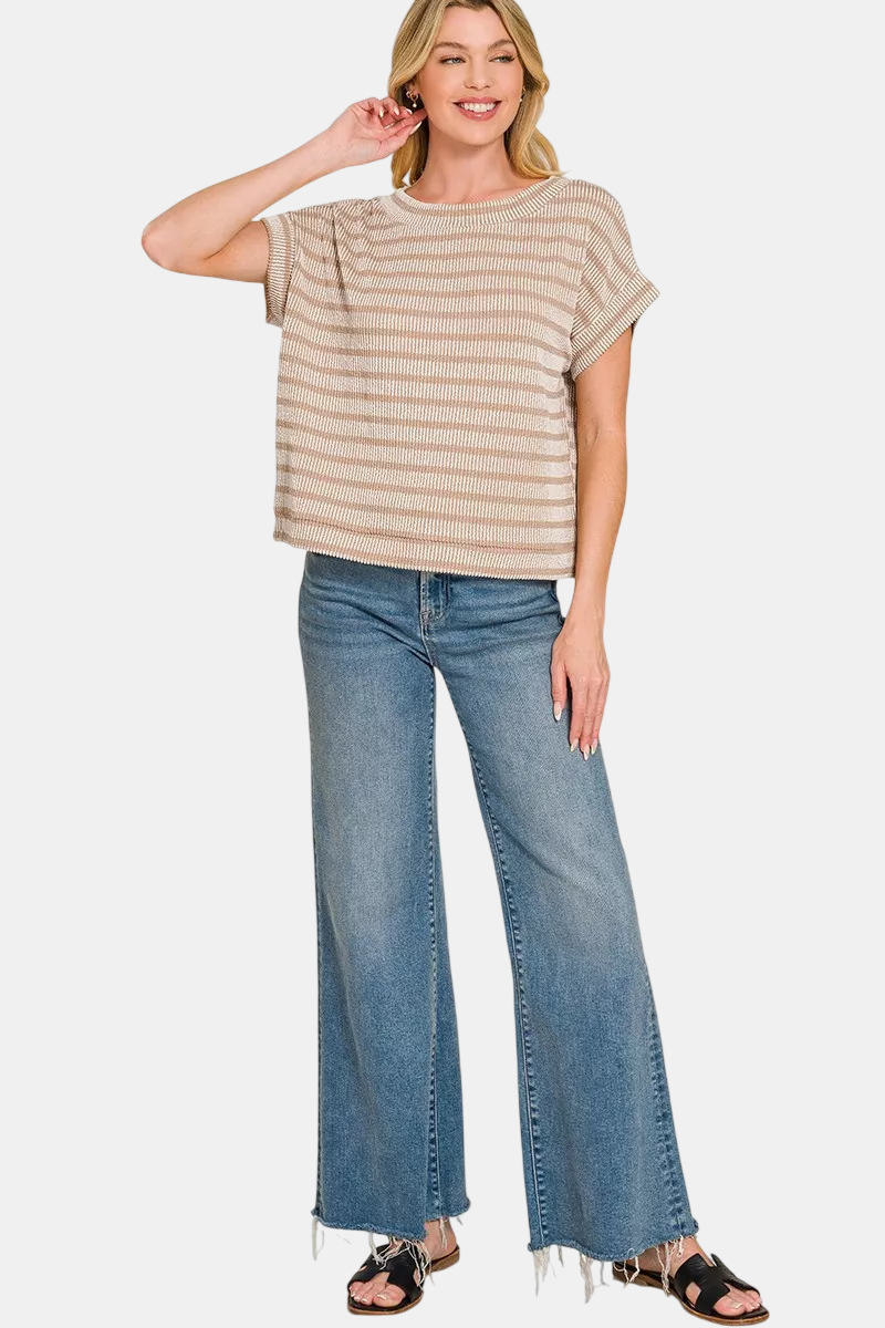 Raised Rib Striped Top / ASH MOCHA