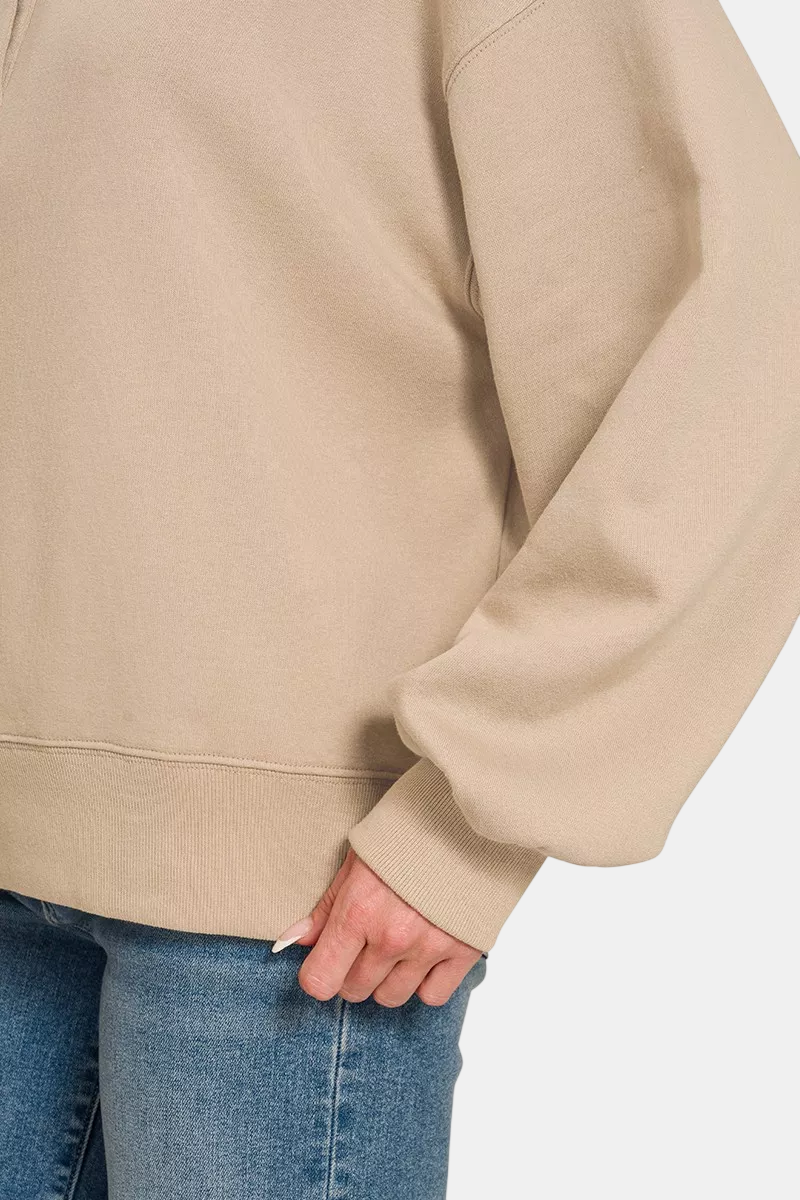 Fleece Half Snap Button Sweatshirt / ASH MOCHA