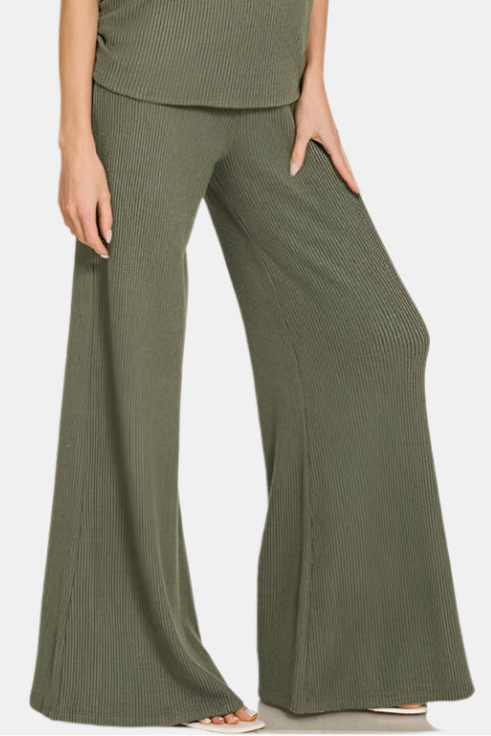 Sweater Mock Neck Top & Long Pants Set / DK OLIVE