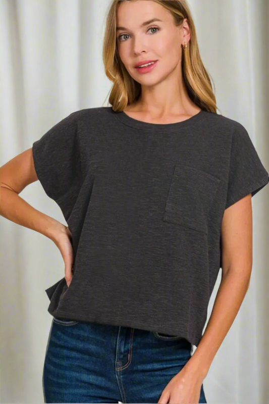 Slub Relaxed Crop Top / BLACK