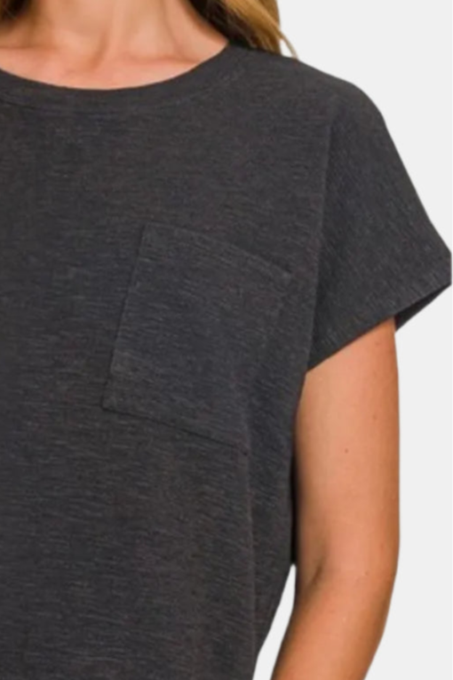 Slub Relaxed Crop Top / BLACK