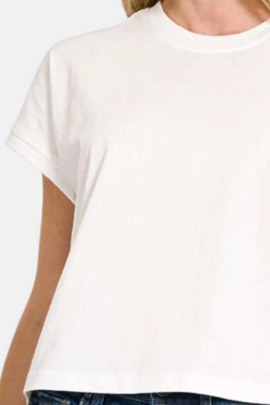 Premium Cotton Relaxed Crop Tee / WHITE