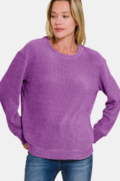 Chenille Waffle Round Neck Sweater