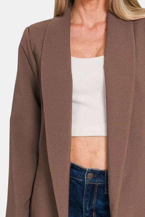 Woven Long Sleeve Blazer With Lining / BROWN