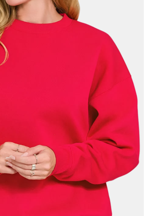 Fleece Crewneck Pullover Sweatshirt / RUBY