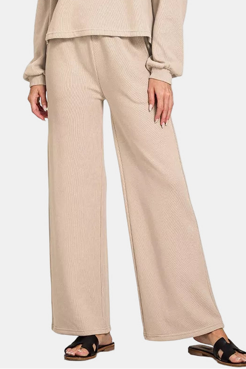 French Rib Pullover & Pants Set / BEIGE