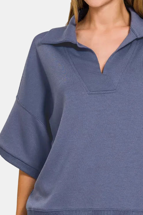 Scuba Collared Short Sleeve Pullover / BLUE INDIGO