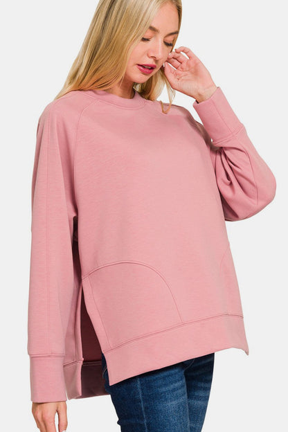 Scuba Round Neck Pullover With Side Slits