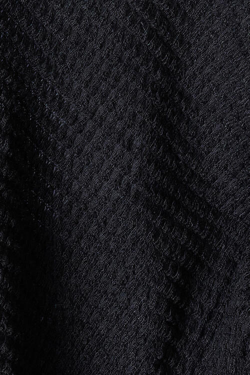 3/4 Sleeve V-Neck Hi-Low Hem Jacquard Sweater / BLACK