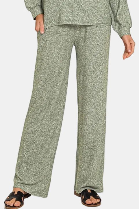 Soft Melange Long Sleeve Tee & Pants Set / DK OLIVE