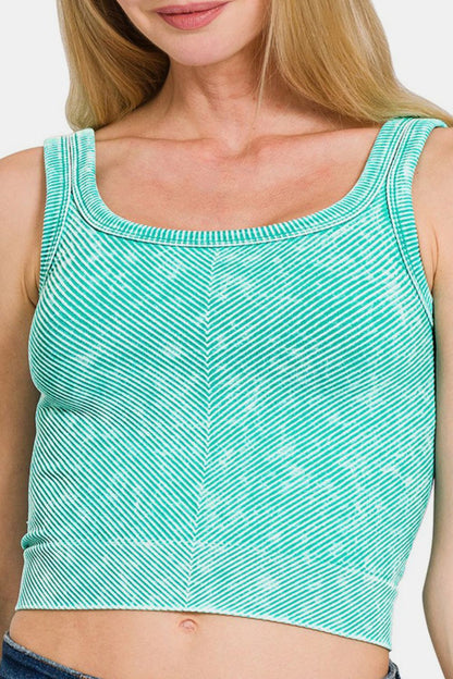 Stone Washed Ribbed Seamless Bra Tank Top